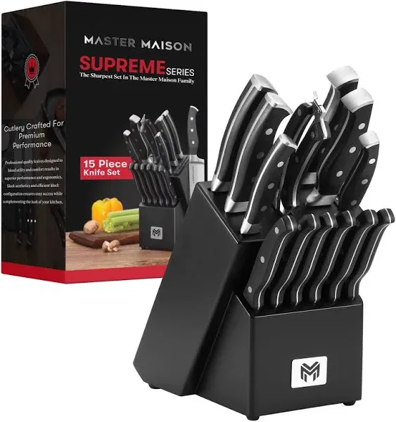 Master Maison 15-Piece Premium Kitchen Knife Set with Block