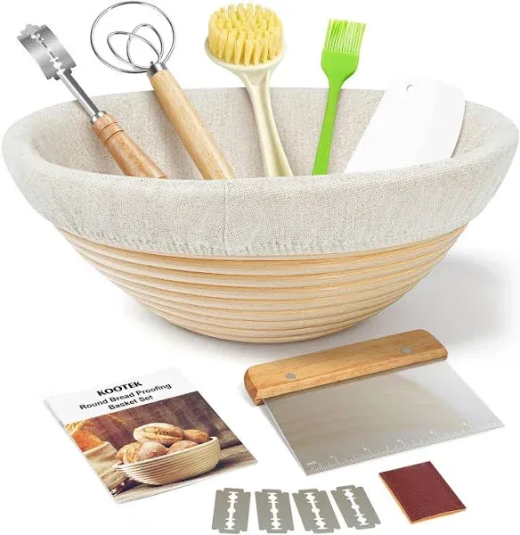 Sourdough Bread Baking Supplies Starter Kit, Banneton Bread Proofing Basket Round 9" Set of 2, Bread Making Tools, Perfect Bread Basket Gift Set by CRISS ELITE