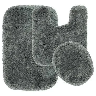 3pc Finest Luxury Ultra Plush Washable Nylon Bath Rug Set Gray