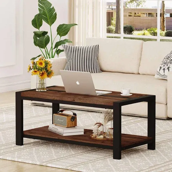 Coffee Table for Living Room, Industrial Wood and Metal Living Room Tables, Farm