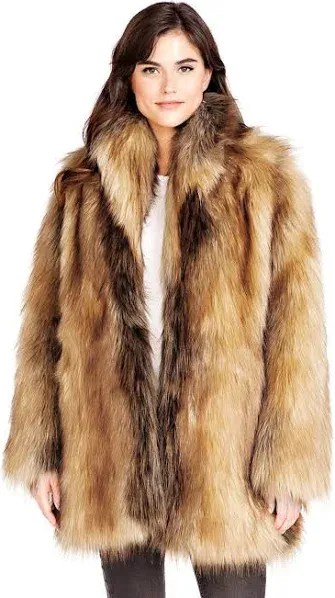 DONNA SALYERS FABULOUS FURS Shawl Collar Faux Fur Coat