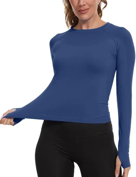 MathCat Seamless Workout Shirts for Women, Long Sleeve Workout Tops for Women, Yoga Sports Athletic Gym Tops