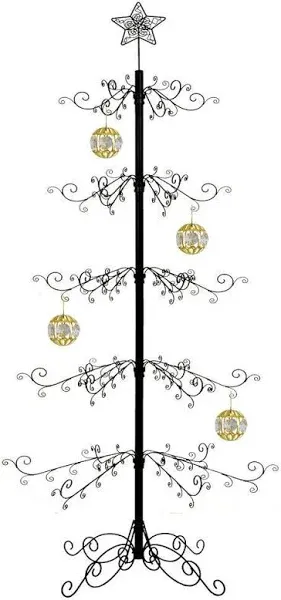 HOHIYA 6.5 Ft Wrought Iron Christmas Tree Ornament Display Stand Metal Holder Hanger Wire Hanging for Halloween Glass Balls Decorations Gift 174 Hooks Black Taiwan Made