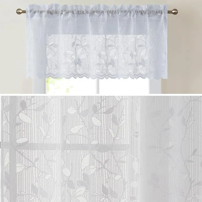 HLC.ME Joyce Lace Sheer Kitchen Curtain Valance Topper - Rod Pocket for Small Windows, Bathroom & Kitchen - 54 W x 18 L (White, 1 Valance)