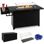 52 Inches Outdoor Wicker Gas Fire Pit Propane Fire Table with Cover-Black | Costway