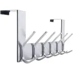 Over The Door Hook Door Hanger - 6 Hooks for Hanging Coats &amp; Towels - Silver