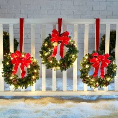 BrylaneHome Set of 3 Cordless Pre-Lit Mini Christmas Wreaths