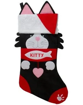 Northlight 19.5&#034; Black, Red and White Embroidered Kitty Cat Christmas Stocking