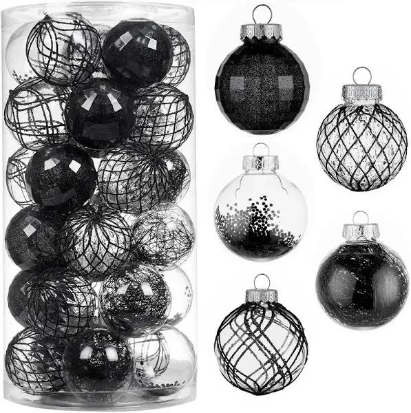 30ct Christmas Ball Ornaments-60mm/2.36" Shatterproof Clear Plastic Xmas Balls Baubles Set with Stuffed Delicate Sparkling, Hanging Christmas Tree Decorations (Red)