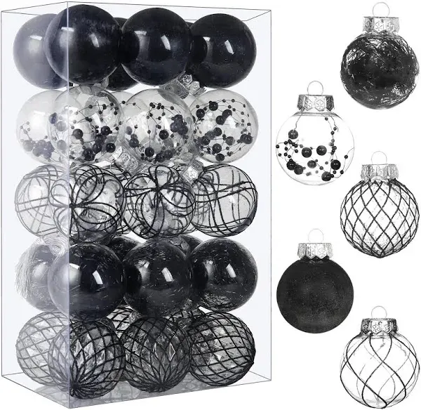 Clear Christmas Ball Ornaments, 30ct Shatterproof Xmas Ball Decorations 2.36" for Halloween Christmas Party