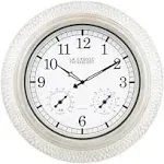 La Crosse Technology 433-29917-INT 21" Indoor/Outdoor Atomic Analog White-Washed Hammered Metal Wall Clock