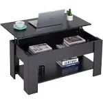 Lift Top Coffee Table with Hidden Compartment and Storage Shelf Wooden