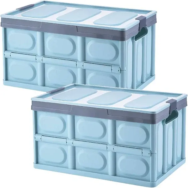 Lidded Storage Bins 2 Pack 30L Collapsible Storage Box Crates Plastic Tote Box