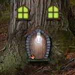 Juegoal Fairy Gnome Home Miniature Window and Door with Litter lamp for Trees Decoration, Glow in Dark Fairies Sleeping Door and Windows, Yard Art Garden Sculpture, Lawn Ornament Decor