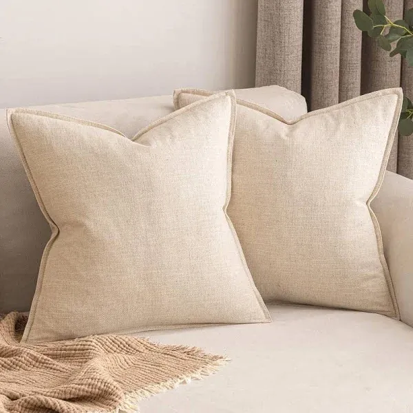 MIULEE Linen Pillow Covers 20x20 Inch Natural Beige Decorative Throw Pillow Covers Pack of 2 Soft Accent Farmhouse Couch Christmas Pillowcases Modern Home Decors for Sofa Cushion Living Room Bed