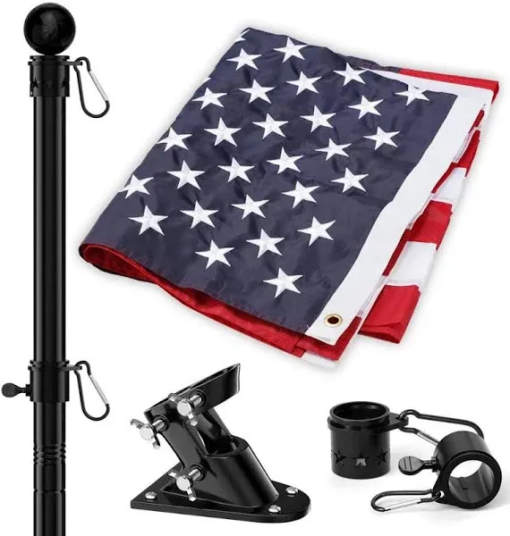 Flag Pole for House with American Flag-Black Flagpoles Residential Kit with 5...