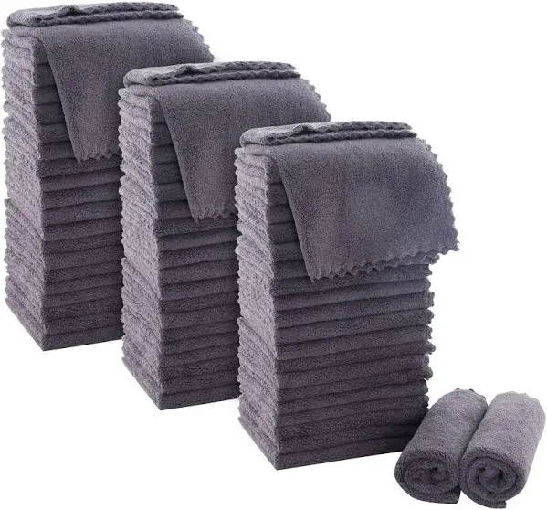 MOONQUEEN Ultra Soft Premium Washcloths Set - 12 x 12 inches - 72 Pack - Quick Drying - Highly Absorbent Coral Velvet Bathroom Wash Clothes (Grey)