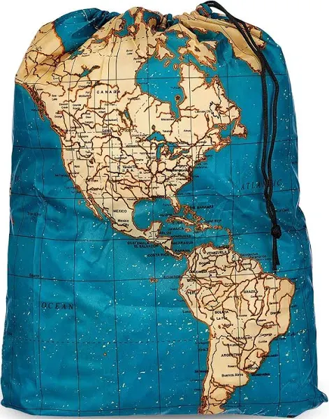 Kikkerland World Map Atlas Travel Laundry Bag Uni Clothes Wash Drawstring Basket