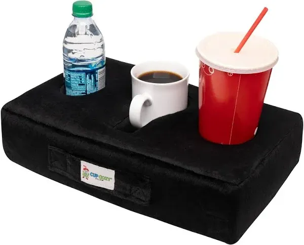 Cup Cozy Pillow (Black)- As Seen On TV-The World's Best Cup Holder! Keep Your Drinks Close and Prevent Spills. Use It Anywhere-Couch, Floor, Bed, Man