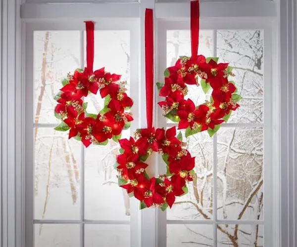 BrylaneHome Set of 3 Cordless Pre-Lit Mini Christmas Wreaths