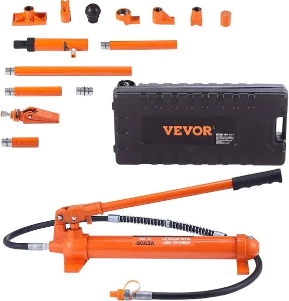 VEVOR 12 Ton Porta Power Kit, Hydraulic Ram with Pump with 4.6 ft/1.4 m Oil Hose, Portable Hydraulic Jack with Storage Case for Automotive, Garage, Farm, Mechanic (26455 LBS)