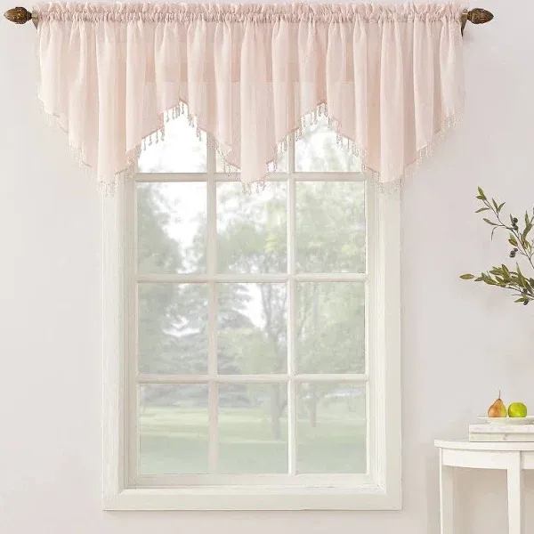 No. 918 Erica Crushed Voile Ascot Beaded Sheer Rod Pocket Curtain Valance