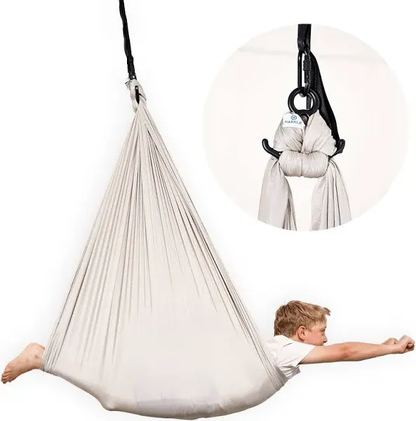 Harkla Sensory Swing for Kids & Adults - Holds 300lbs, Indoor Outdoor Sensory Swing for Hug Like Calming Effect - Double Layered Soft Fabric and Heavy Duty Hardware (Grey, 110" Swing)