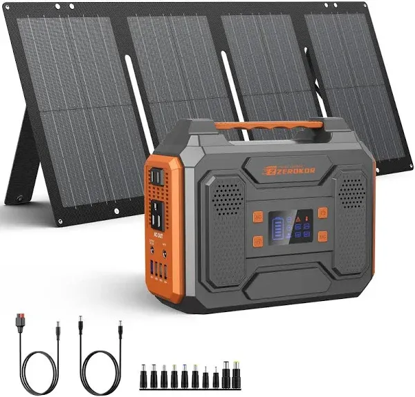 Portable Solar Generator, 300W Portable Power Station with Foldable 60W Solar Pa