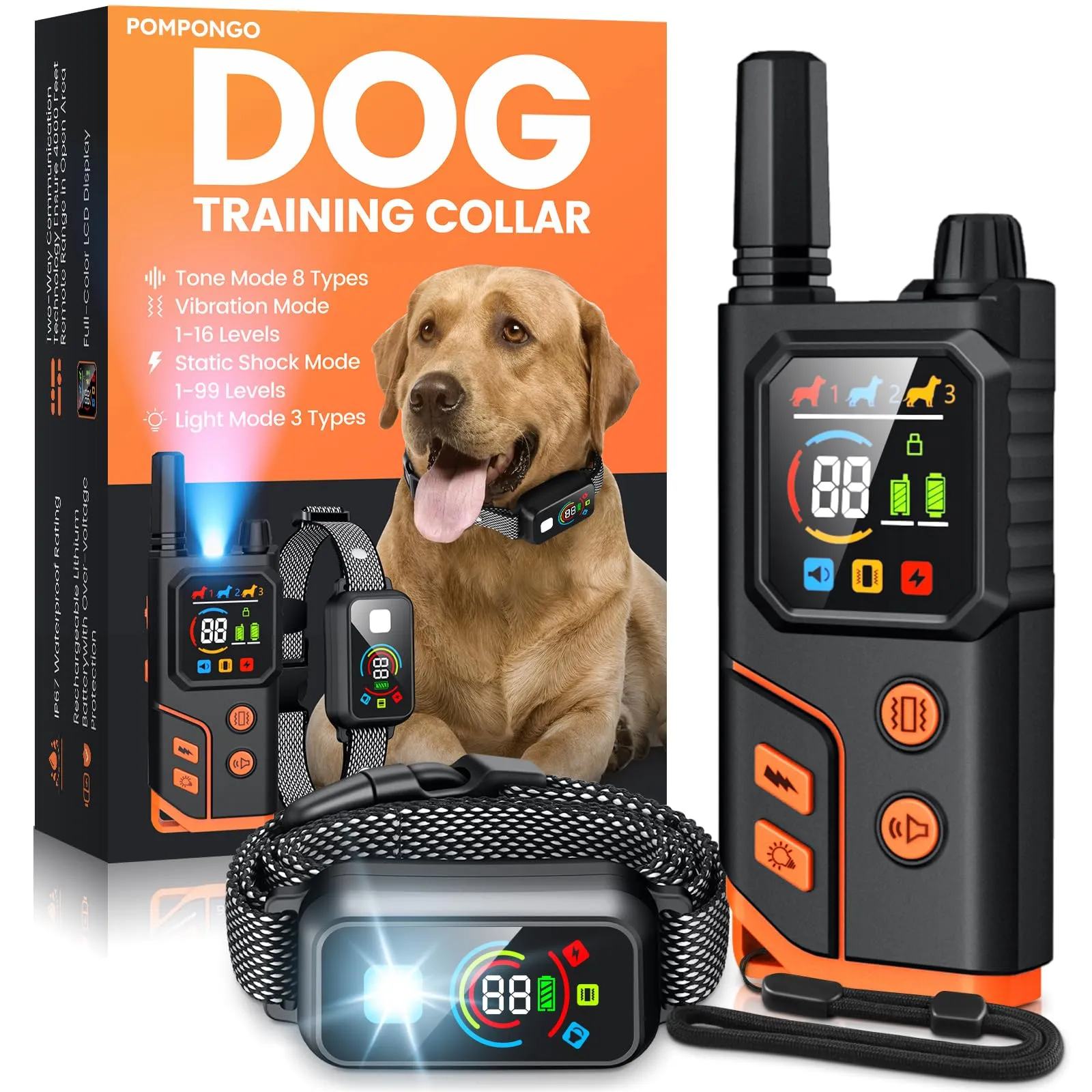 Dog Shock Collar 3300FT with Light for Night Walks, Dog Training Collar with ...