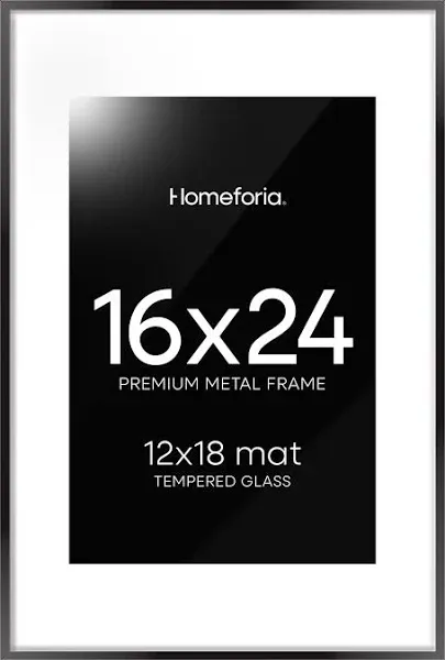 Homeforia 20x30 Poster Frame Black Premium Metal 20 x 30 Frame with Mat for 16 x 24 Photo Large Picture Frame with Mat for 16