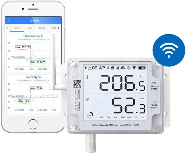 UbiBot GS1-A Smart WiFi Thermometer Hygrometer, IP65 Temperature & Humidity Data Logger, Device Sharing, Scheduled Reports, Multiple Alerts, Local Deployment, Alexa/IFTTT (2.4GHz WiFi)