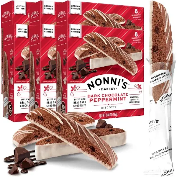 Nonni&#039;s Dark Chocolate Peppermint Biscotti - 6 Boxes Christmas Cookies - Italian