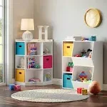 RiverRidge Kids Toy Storage Corner Cabinet with 6 Cubbies & 3 Angled Shelves - White Toy Shelf Cubby Corner Storage Shelf Playroom Toy Organizer