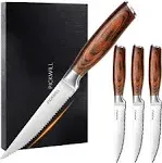 Steak Knives,Steak Knives Set of 4, Ergonomic Wood Handle, 4.5 Inch High Carbon Stainless Steel Serrated Steak Knives Set with Gift Box