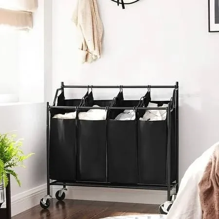 SONGMICS Heavy-Duty 4-Bag Rolling Laundry Sorter Storage Cart