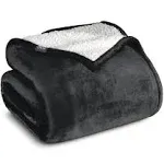 Bare Home Fleece Sherpa Blanket, Throw - Black