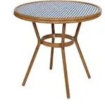 Flash Furniture Lourdes Indoor/Outdoor Commercial Bistro 31.5" Table, PE Rattan, Glass Top, Bamboo Print Aluminum Frame, Navy & White Rattan/Natural