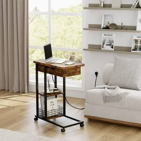 C Shaped End Table with Charging Station