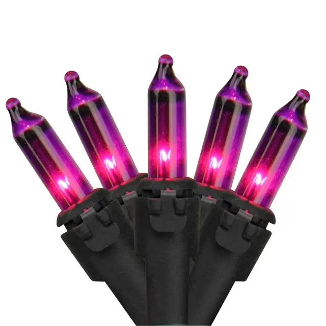 Set of 100 Purple Mini Christmas Lights 2.5" Spacing - Black Wire