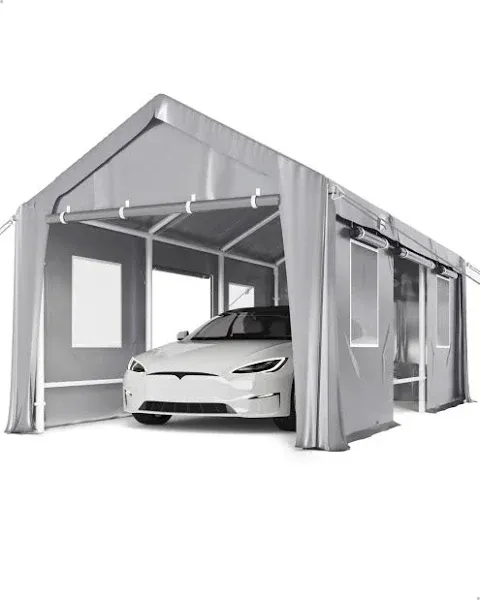 25'x13'x11' Windproof Carport Heavy Duty, 20 GA. Reinforced Poles & 14 mil PE Canopy, Extra Large Anti-High Wind Portable Garage for Full-Sized Pickup Truck and Bass Boat, Gray