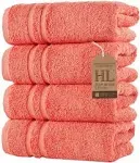 Hawmam Linen Coral Orange Hand Towels 4 Pack Turkish Cotton Premium Quality Soft and Absorbent Small Towels for Bathroom