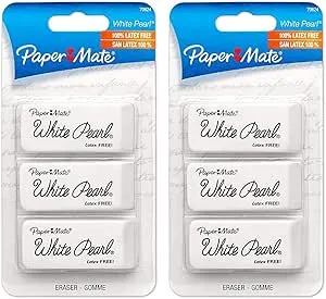 Paper Mate White Pearl Erasers, Large - 3 erasers