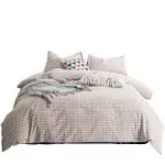 SUSYBAO Gingham Duvet Cover King 100% Washed Cotton Grid Duvet Cover Set 3 Pieces 1 Plaid Duvet Cover with Zipper Ties 2