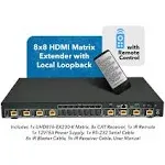 4K 8x8 HDMI Extender Matrix by OREI - UltraHD 4K @ 60Hz 4:4:4 Over Single CAT5e/6/7 Cable with HDR Switcher & IR Control, RS-232 - Up to 230 Ft - 8 x Loop Out - 8 Receivers Included