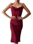 xxxiticat Women's Sleeveless Spaghetti Strap Satin Dress Cocktail Beach Evening Party Cowl Neck Dot Leopard Midi Dresses