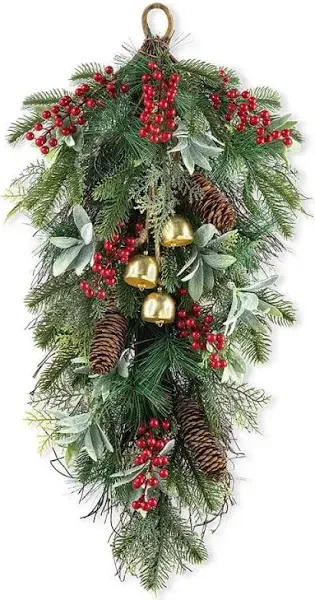 26"H Berry, Pinecone and Bell Teardrop - Traditional - Wreaths And Garlands - by Glitzhome | Houzz