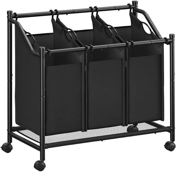 SONGMICS 4-Bag Laundry Cart Sorter, Rolling Laundry Basket Hamper, with 4 Removable Bags, Casters and Brakes, Black URLS90H