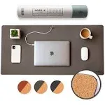 Nordik Cork Leather Desk Mat Cable Organiser (Gunmetal Grey 89 x 43 cm) Premium Extended Mouse Mat for Home Office Accessories - Non-Slip Vegan