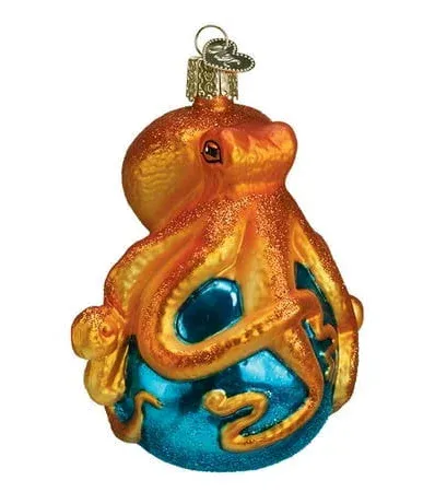 Old World Christmas Ornaments: Sea and Water Animals Glass Blown Ornaments for Christmas Tree, Octopus