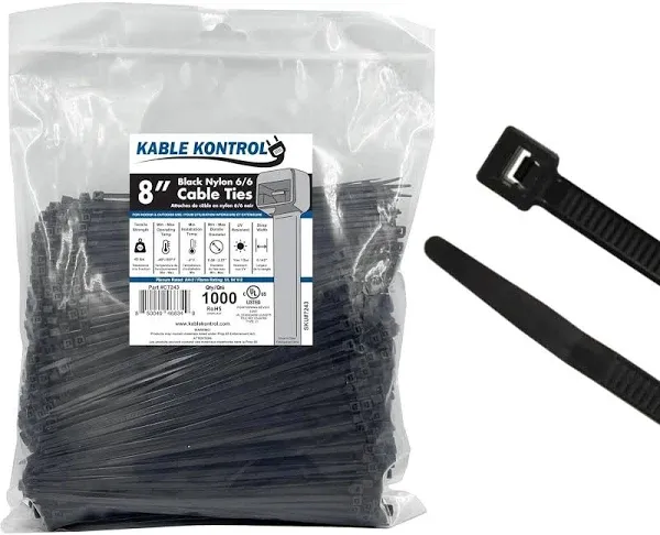 Kable Kontrol Zip Ties 8" Inch Long UV Resistant Nylon 40 Lbs Tensile